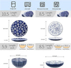 Selamica Dinnerware Sets 16 Piece, Ceramic Plates and Bowls Set, Embossed Dishes Set for 4, Housewarming, Dark Blue