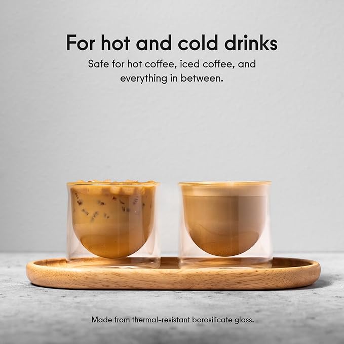 FLUR Latte XL Glasses (Set of 2) Perfect for Lattes, Latte Art, Iced Lattes & Milk Drinks – Double-Walled Borosilicate Glass – Handmade, Lightweight & Durable – 10oz (Clear)