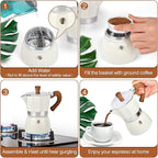 MORDEN MS Moka Pot, Stovetop Espresso Maker 6 Cup/10 OZ Italian Coffee Maker Camping Coffee Pot Manual Cuban Coffee Percolator for Cappuccino or Latte- White