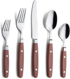 ANNOVA Silverware Set, Retro/Rivet Colorful Stainless Steel Tableware Kitchen Flatware Set Utensils, Includes Dinner Knives, Forks, Spoons, Salad Forks & Dessert Spoons (Brown, 20 Pieces)