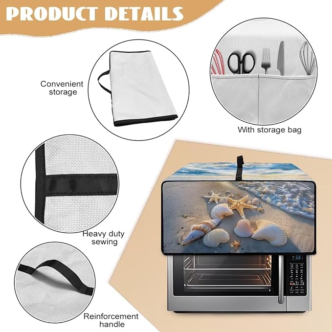 Beach Starfish Shell Print Toaster Oven Scratch-resistant Cover, Heat-resistant Small Appliance Cover for Kitchen Counter with Storage Pockets (Large-18.5 * 22.5 * 12.99 inches)