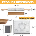 Koville African Natural Marble Rolling Pin, Non-Stick Polished Dough Roller, Pasta, Dumpling, Fondant, Pie Crust, Bread, Pizza Dough, Kitchen Baking Pastry Tools with Mat/Scraper(Grigio Fantasy)