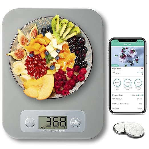 Smart Food Scale for Calorie Counting, Digital Food Scale with Nutritional Calculator, Bluetooth Food Weight Scale for Weight Loss, Diabetics, Macro, Diet, Baking 3g-5kg, 0.1oz