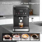 15 Bar Espresso Machine with Milk Frother, Digital Espresso Coffee Maker for Home, 50oz Removable Tank, 45s Quick Heat, Coffee Maker for Cafe-Quality Lattes & Cappuccino