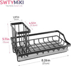 SWTYMIKI Large Sink Caddy Kitchen Sink Organizer with Detachable Brush Holder, Stainless Steel Sponge Holder with Removable Drip Tray Sponge Caddy for Kitchen Countertop, Black