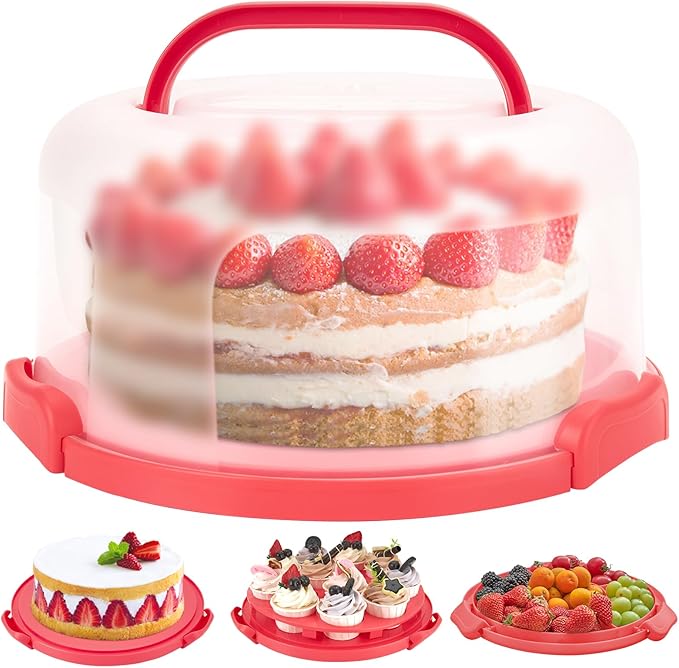 Ohuhu Cake Carrier, BPA-Free Cake stand with Lid and Handle Cake Transport Container Portable Cake Holder Two Sided Base for Pies Cookies Nuts Fruit etc - Suitable for 10 inch Cake Perfect Gifts