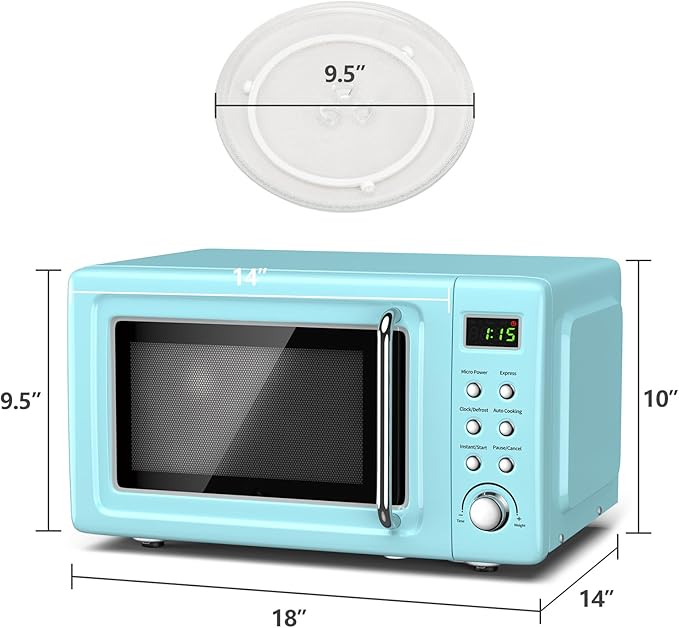 Moccha Retro Microwave, 0.7Cu.ft Compact Microwave, 700-Watt Countertop Microwave Ovens w/5 Micro Power, Delayed Start Function, LED Display, Child Lock, Small Microwave (Green)