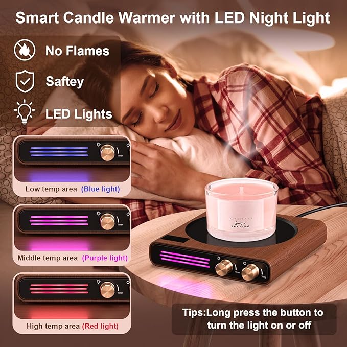Mug Warmer, CEROBEAR 50W Coffee Cup Warmer for Desk with 9 Tempreture Settings, 1-9Hrs Auto Shut Off Smart Candle Warmer with LED Lights, Electric Beverage Warmer Plate for Coffee, Tea, Water, Milk