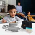 JBGOYON® Bento Lunch Box Set - 3 Stackable Containers for Adults and Kids- Includes Lunch Bag, Leak-Proof and BPA-Free - Built-in Utensil Set and Snack Bag - Dishwasher Safe(Grey Black)