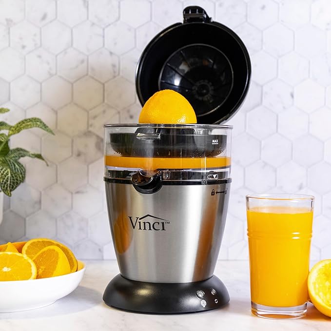 Vinci Hands Free Electric Citrus Juicer, 1-Button Juicer Machine, Orange Lime Grapefruit Lemon Squeezer, Easy to Clean Orange Juicer Squeezer, Black/Stainless Steel
