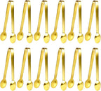 JCREN 12 Pcs Gold Tongs - Stainless Steel Serving Tongs for Food, Appetizers, Desserts - 4.9inch