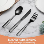 20 Pcs Black Silverware Set, Food-Grade Stainless Steel Flatware Set for 4, Square Cutlery Set, Mirror Polished Tableware Eating Utensils Set for Kitchen, Include Knife Fork Spoon Set,Dishwasher Safe
