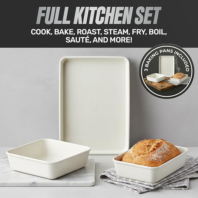 GOTHAM STEEL 20 Pc Ceramic Cookware Set Nonstick, Ceramic Pots and Pans Set Non Stick for Kitchen with Bakeware, Cooking Utensils & Steamer, Non Toxic PFOA PFOS Free, Oven & Dishwasher Safe
