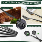 40-Piece Matte Black Silverware Set for 8, CEKEE Stainless Steel Flatware Cutlery Set, Cutlery Kitchen Utensils Set for Home Restaurant Apartment, Include Knife Forks and Spoons Silverware Set