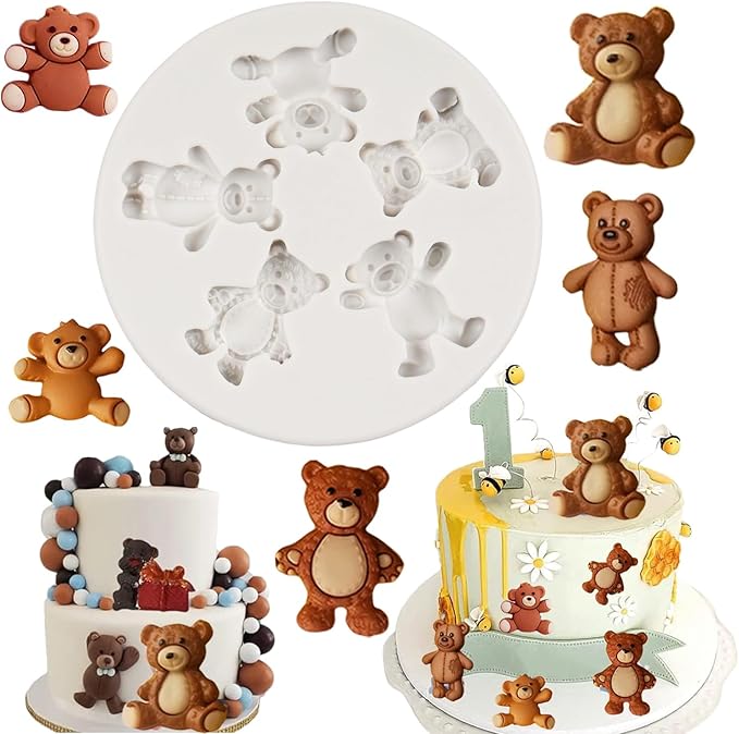 Bear Silicone Fondant Molds Bear Candy Chocolate Molds For Cake Decoration Cupcake Topper Chocolate Candy Polymer Clay Gum Paste