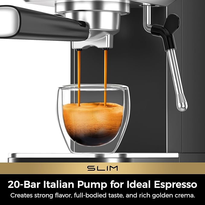 CHULUX Slim Espresso Machine with Milk Frother, 20 Bar Professional Italian Pump Espresso Coffee Machine for Home Cappuccino & Latte Maker, Stainless Steel, Black