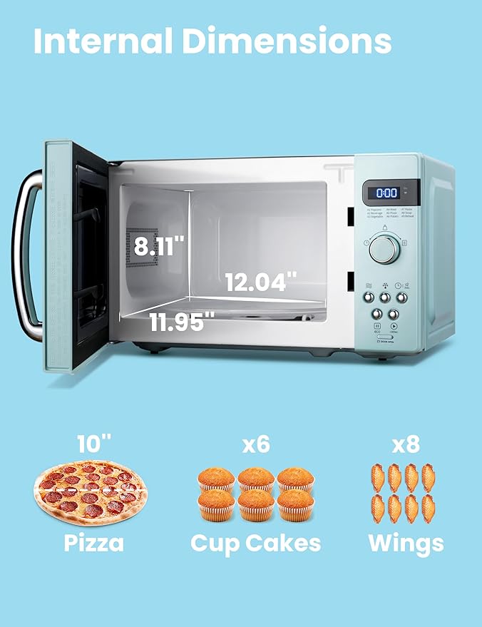 COMFEE' Retro Small Microwave Oven With Compact Size, 9 Preset Menus, Position-Memory Turntable, Mute Function, Countertop Microwave For Small Spaces, 0.7 Cu Ft/700W, Green, AM720C2RA-G