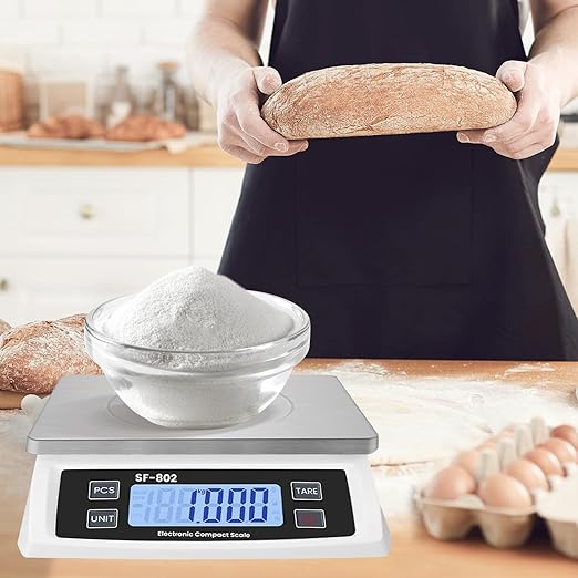 Large Digital Kitchen Scale 30kg/66lb Food Scale for Baking Cooking Stainless Bread Scale with LCD Display Counting Scales for Coins Adapter Included(Stainless White)