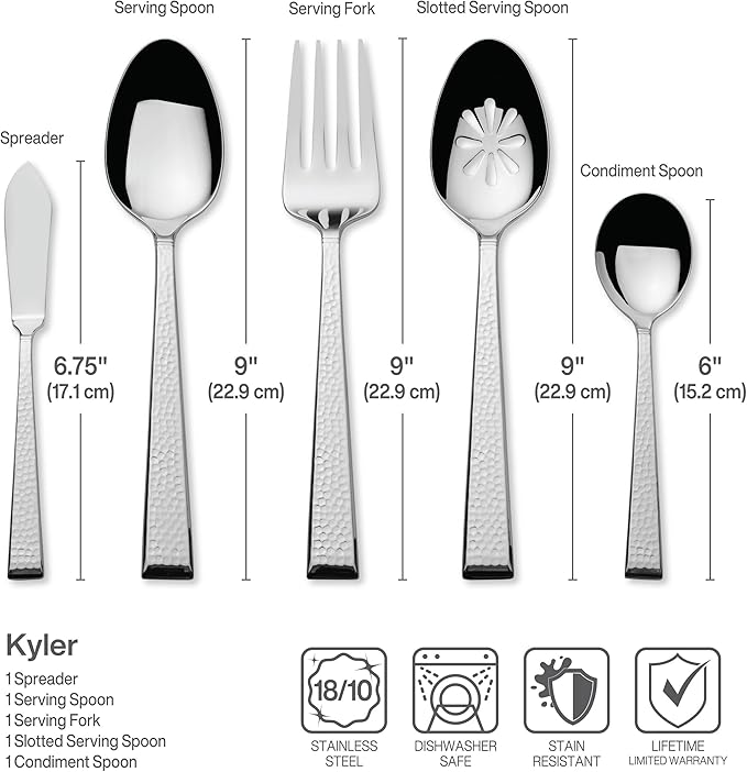 Mikasa Kyler Flatware Set for 12, 65 Piece 18/10 Stainless Steel Silverware with Modern Design and Serving Utensils, Durable, Stylish Dinnerware Service