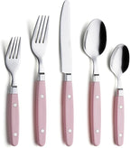 ANNOVA Silverware Set, Retro/Rivet Colorful Stainless Steel Tableware Kitchen Flatware Set Utensils, Includes Dinner Knives, Forks, Spoons, Salad Forks & Dessert Spoons (Light Pink, 20 Pieces)