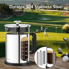 QUQIYSO French Press Coffee Maker 51oz 304 Stainless Steel French Press with 4 Filter, Borosilicate Glass Coffee Press