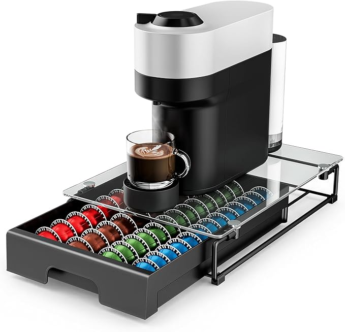 EVERIE Coffee Pod Drawer Organizer for Nespresso Machines,High-Capacity Storage for Vertuo Capsules,Smooth Pull-Out Design, Fits Under Coffee Makers (12”W x 16.5”D x 3.5”H)