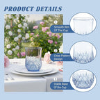 24 Pack Plastic Stemless Wine Glasses,12oz Unbreakable Vintage Elegant Drinking Glass Set,Reusable Fancy Cocktail Cups for Party, Wedding, and Bulk Events (24, 12oz-Blue)