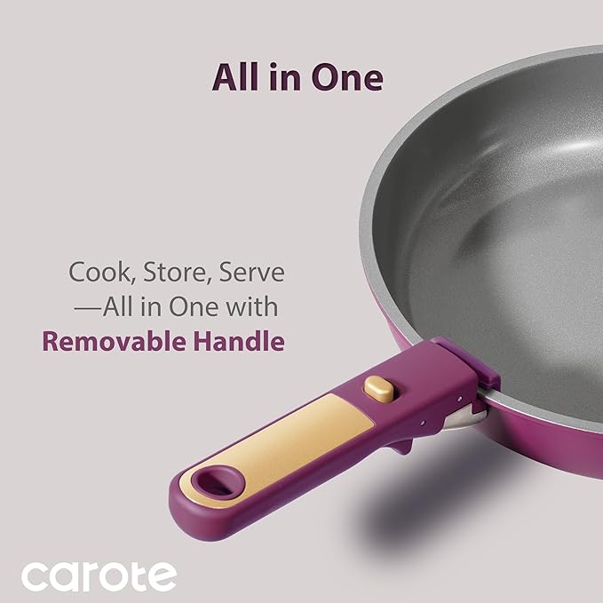 CAROTE Ceramic Pots and Pans Set, Nonstick Cookware Set Detachable Handle, 6pcs Induction Kitchen Cookware Sets Non Stick with Removable Handle, RV Cookware Set, Oven Safe, Purple
