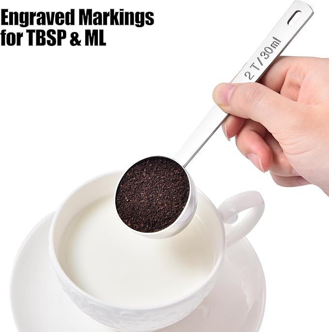 18/8 Stainless Steel Coffee Scoop, Doosu Food-Grade Metal Measuring Spoon with 4.3in Long Handle, Tablespoon Scooper for Coffee Beans, Ground Coffee, Espresso, Protein Powders, Tea, Sugar (2 Tbsp)