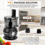 12 Cup Smart Food Processor, Electric Food Chopper Slicer with French-Fry Slicing Shredding Chopping Kneading Cutter, For Meat, Vegetable, Fries, Cheese, Meat & Veggie Prep, Puree