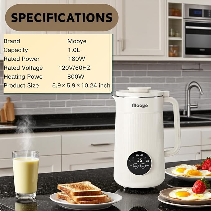 Automatic Nut Milk Maker Machine, 8 in 1 Soy Milk Maker, 35 oz Almond Machine Maker, 12-Hour Delay, Keep Warm, Non Dairy Beverages, Juice/Rice Paste/Clean/Milk Shake, 800W Heating, Self Cleaning