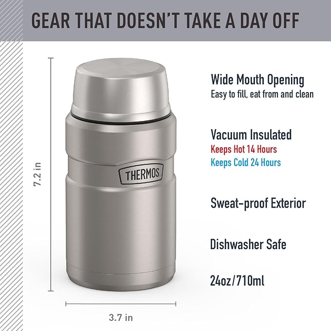 THERMOS Stainless King Vacuum-Insulated Food Jar, 24 Ounce, Matte Steel