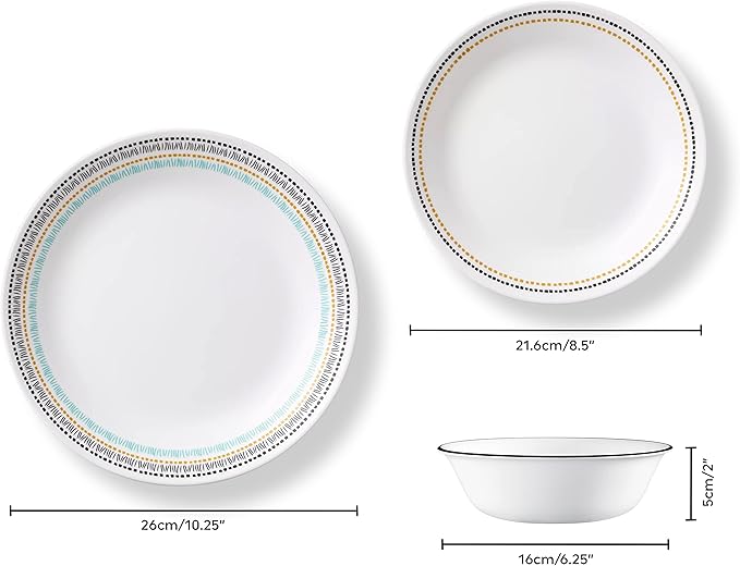 Corelle Vitrelle Glass Dinnerware Set, Chip & Crack Resistant Triple Layer Glass, 4-PC Dinner Plates, Paloma
