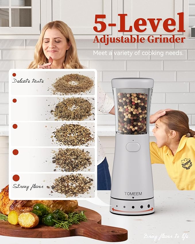 Electric Salt and Pepper Grinder Set with Storage Base, Stainless Steel Rechargeable Salt and Pepper Grinder Set with 4.5 oz Large Capacity, 1.8" Wide Mouth, Adjustable Coarseness, Ideal for Kitchen