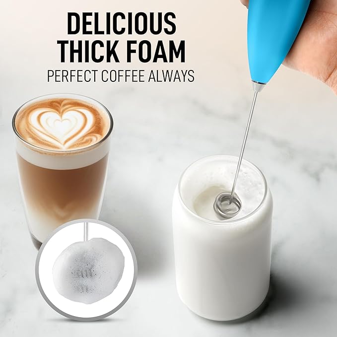 Zulay Kitchen Whisk Milk Frother with 4 Duracell Batteries - Powerful Handheld Foam Maker for Coffee, Lattes, Matcha, Hot Chocolate & Cappuccinos - Whip Creamy Froth in Seconds