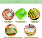 2 Pcs Silicone Sausage Mold with a Set of Silicone Brush Spatula and 25x Pastry Bags,Non-Stick Hot Dog Bun Pan,DIY Handmade Ham Sausage,Hot Dogs Baking Mold for Children's Food with Lid(Red,Green)