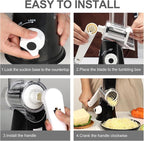 Cambom 5 in 1 Rotary Cheese Grater Hand Crank Cheese Shredder for Fresh Cheese, Vegetable, Nuts,Non-slip Suction Base, Black