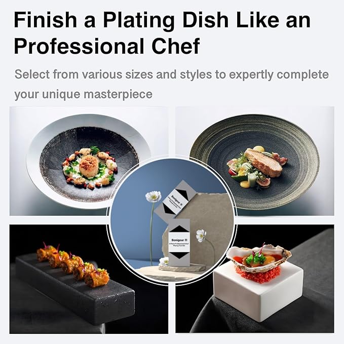 Plating Tool Culinary Set, 6 Piece Professional Chef Plating Tools Kit, Chef Plating Utensils, Spatula, Tweezers for Modernist Cuisine Food Art, Black, Cooking Utensils (Black)