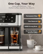AIRMSEN 12-Cup Programmable Dual Coffee Maker – Single Serve Machine for K-Cup Pods & Ground, 1000W Fast Brew, Delay Start, 2H Keep Warm, Touchscreen, 60oz Tank, Glass Carafe – Home & Office