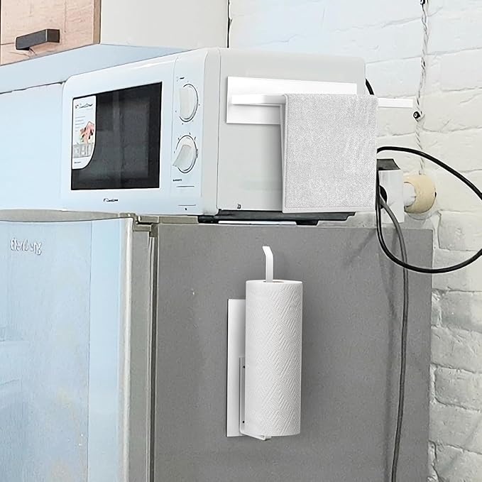 Magnetic Paper Towel Holder for Fridge, Toilet Paper Roll Holder Magnetic Paper Towel Rack Wall Mount Fridge Organizer for Papers Towels Roll Bathroom Toilet Garage RV Decor Kitchen Organization White
