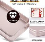HONGBAKE Toaster Oven Pan Nonstick Set of 2, Premium 1/8 Sheet Pan for Baking, Small Cookie Sheet Tray, Dishwasher Safe and Heavy Duty - Rose Gold