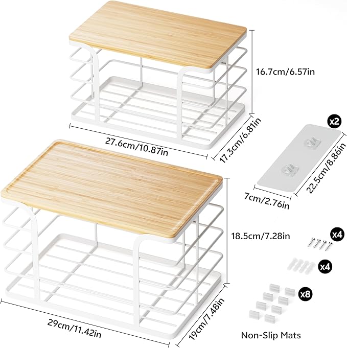 2 Pack Extra Large Stackable Pantry Organizer,Wall Mount Garbage Bag Holder Dispenser with Bamboo Top for Kitchen Laundry Room Organization,White