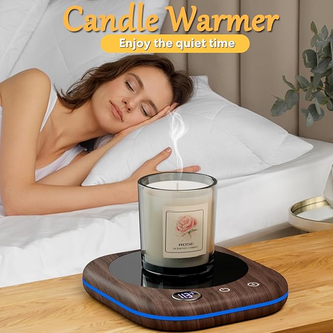 Mug Warmer Upgraded,Coffee Mug Warmer for Desk LEDs Light 3 Temp Settings (113-167°F) 1-12H Timer 4 H Auto Shut Off Beverage Cup Candle Warmer for Coffee Tea Milk(Wood Grain)