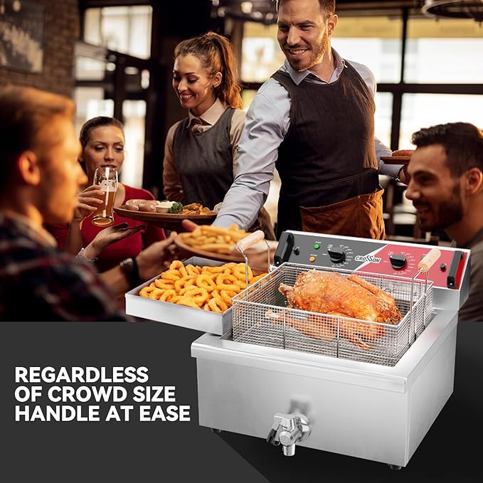 CROSSON 24Lbs Electirc Triple Basket Turkey Fryer With Oil Drain Spout,Oil Drain Rack,Commercial Countertop Donut Deep Fryer To Fry a Whole Fish or Turkey