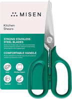 Misen Heavy Duty Kitchen Shears - Comfortable Ambidextrous Scissors for Meat, Poultry, Herbs & More - Easy to Clean - German Stainless Steel - Small | Green
