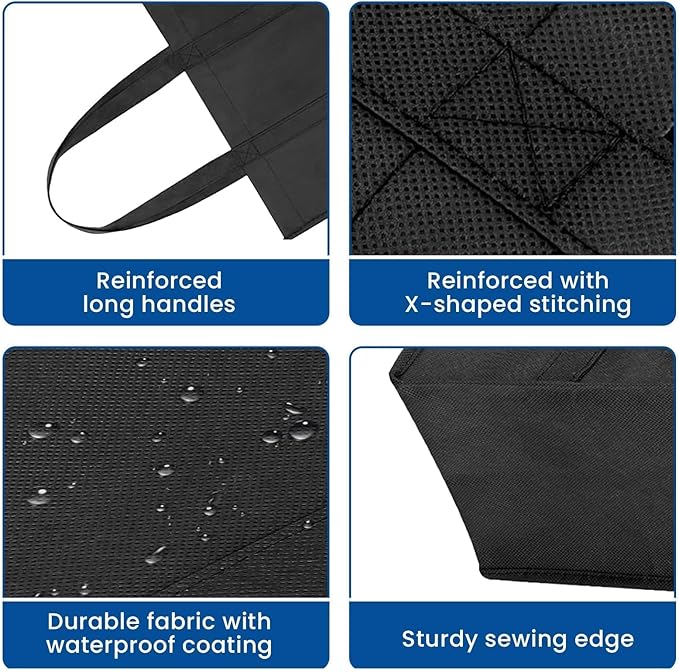 WISELIFE Reusable Grocery Shopping Bags 10 Pack Large Foldable Tote Bags Bulk, with Long Handle for Shopping Groceries Clothes (Black)