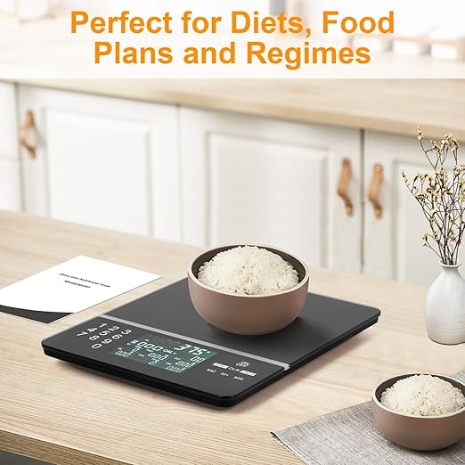 Food Scale with Nutritional Calculator, Digital Display Nutrition Calorie Calculating for Meal Prep, Kitchen, Baking, Weight Loss, Accurate Weighing Units in Lbs, Grams, Ounces, Batteries Included