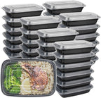 Reusable Food Prep Containers, 50-Pack 24 OZ Plastic Containers with Lids For Meal Food Prepping - Durable Food Storage Containers Lunch Boxes- Stackable, Meal Dishwasher Safe