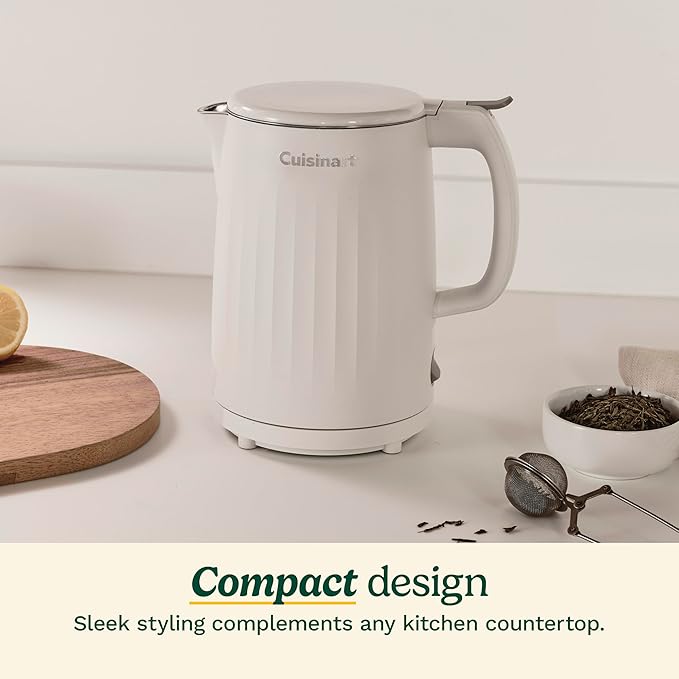 Cuisinart Soho 1-Liter Double Wall Electric Hot Water Kettle, Tea Kettle with Stainless Steel Interior, One Touch Operation to Boil Water for Tea, Hot Cocoa, or Instant Oatmeal, CK-10TR, Truffle