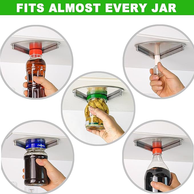 Latest Jar Opener - Under Cabinet Jar Openers for Seniors With Arthritis or Weak Hands - Under Counter Can Opener-Jar Lid & Bottle Cap Opener Tool - All Stainless Steel Material